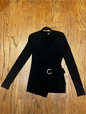 INC Black Long Sleeve Wrap Top with Grommet